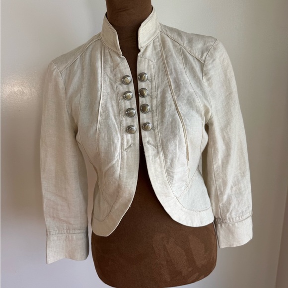 White House Black Market Jackets & Blazers - White House Black Market Cream Linen Buttoned Blazer